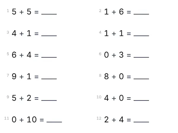 Beispielblatt: Plusaufgaben bis 10