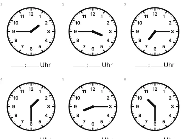 Beispielblatt: Uhrzeit lernen