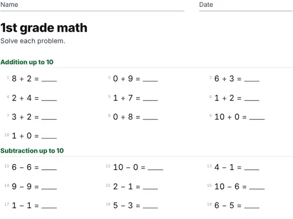 Example: 1st grade