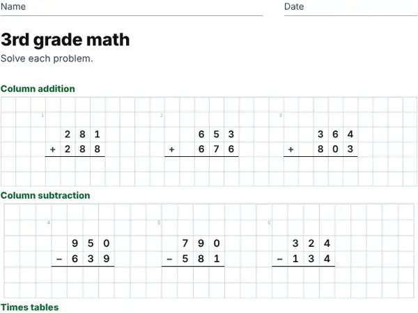 Example: 3rd grade