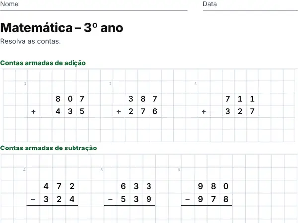 Exemplo de folha: 3º ano