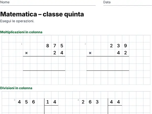 Esempio: Classe quinta