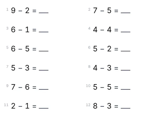 Exemple : Soustractions jusqu’à 10