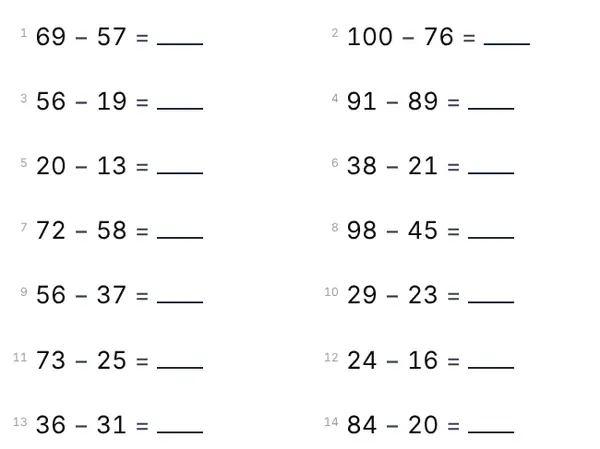 Example: Subtraction within 100