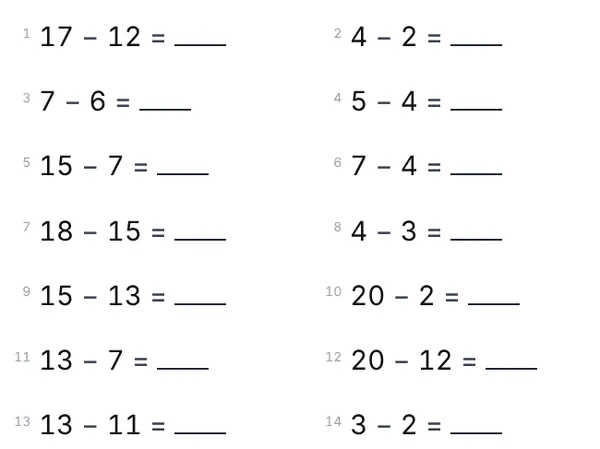 Example: Subtraction within 20