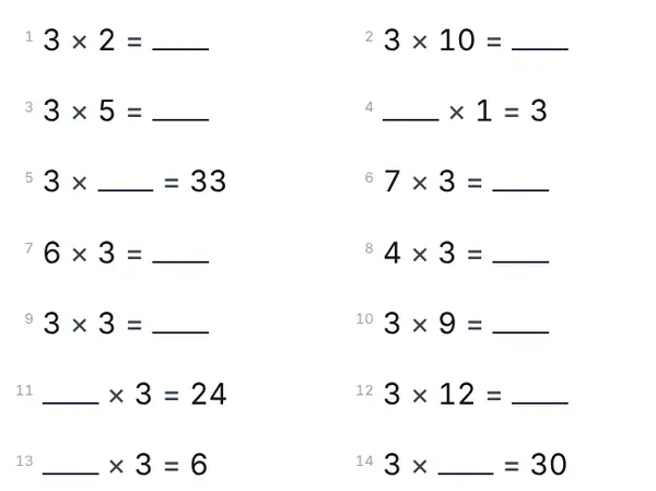Example: 3 times table