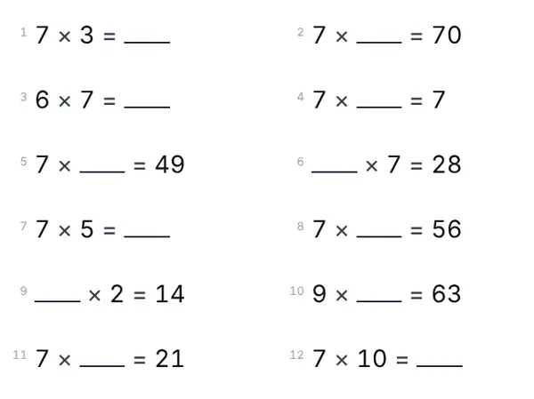 Exemple : Table de 7