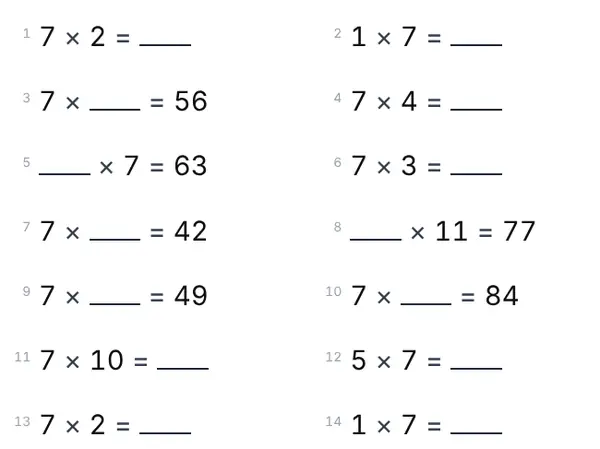 Example: 7 times table