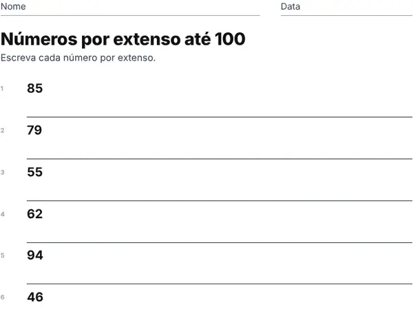 Exemplo de folha: Números por extenso